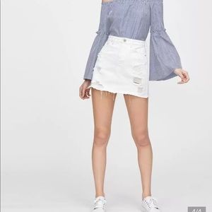 White Distressed Denim Skirt